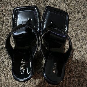 Nasty Gal Black Patent Leather Square Toe Sandals